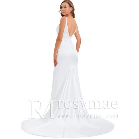 Rosymae V-Back Stretch Mermaid Sleek Wedding Dress Bridal Gown - NWT - Picture 3 of 10